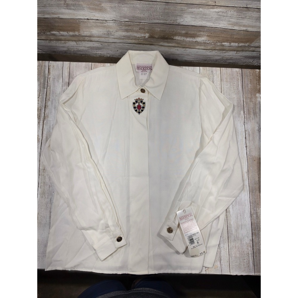 Sophisticates by Pendleton Womens Cream Crest Blouse Size 6 P893-465READ
